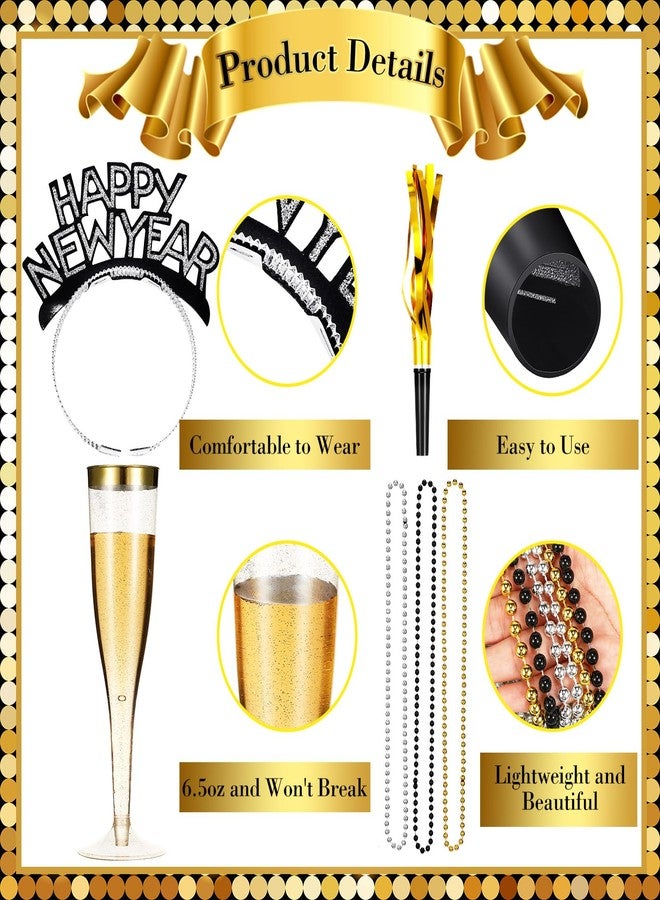 Silipull 188 Pcs 2026 New Years Eve Party Supplies with 36 Happy New Year Headband 36 Fringed Noise Makers 36 Champagne Flutes 36 Necklaces 36 Balloon 1 Banner 4 Fringe Curtains 3 Tassel Garlands - Image 3